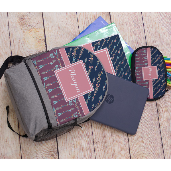 Tribal Arrows Large Backpack - Gray - With Stuff