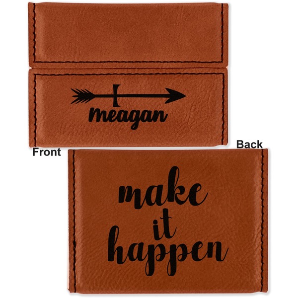 Tribal Arrows Leather Business Card Holder - Front Back