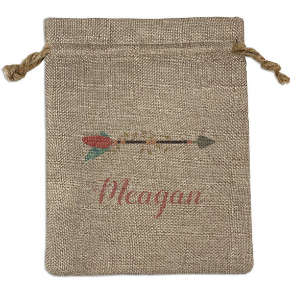 Custom Tribal Arrows Medium Burlap Gift Bag - Front (Personalized)