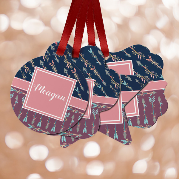Custom Tribal Arrows Metal Ornaments - Double Sided w/ Name or Text