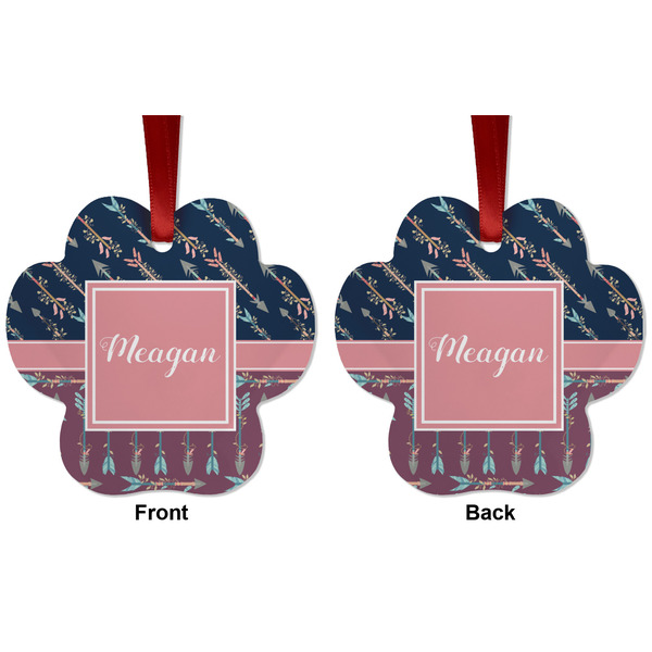 Tribal Arrows Metal Paw Ornament - Front and Back