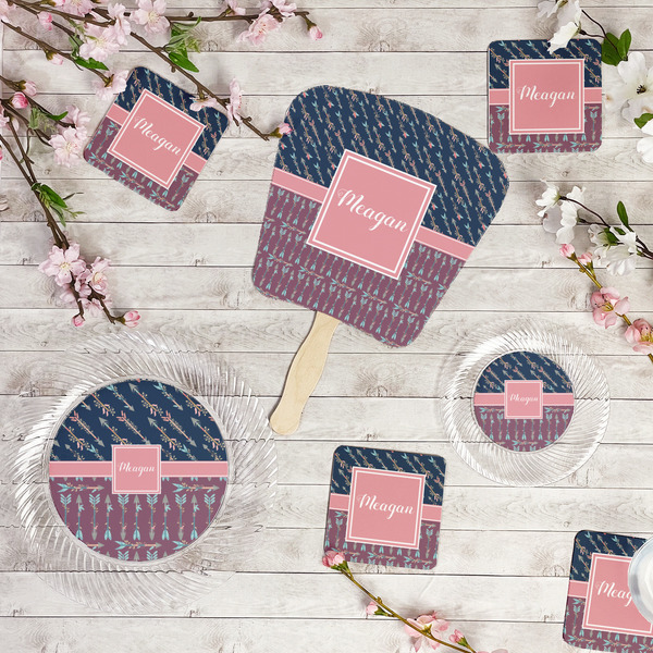 Tribal Arrows Party Supplies Combination Image - All items - Plates, Coasters, Fans