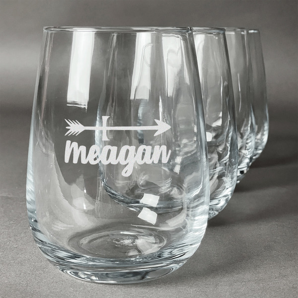 Custom Tribal Arrows Stemless Wine Glasses (Set of 4) (Personalized)