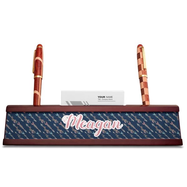 Tribal Arrows Red Mahogany Nameplates with Business Card Holder - Straight