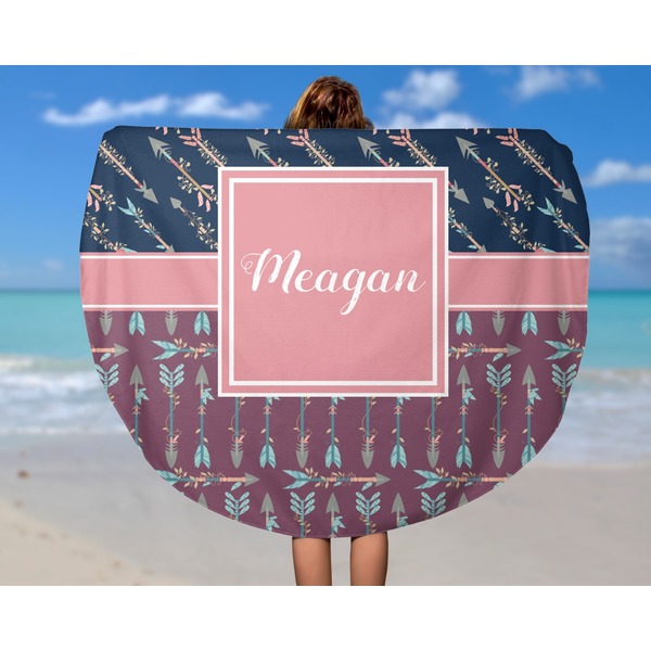 Tribal Arrows Round Beach Towel - In Use