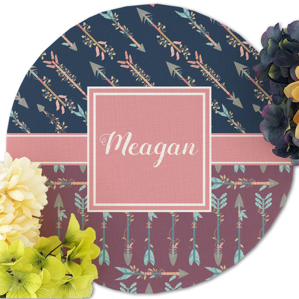 Tribal Arrows Round Linen Placemats - Front (w flowers)
