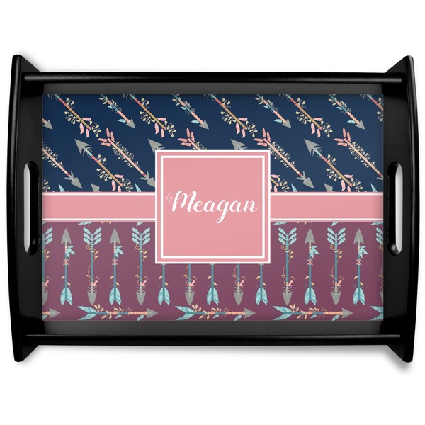 Custom Tribal Arrows Black Wooden Tray - Large (Personalized)