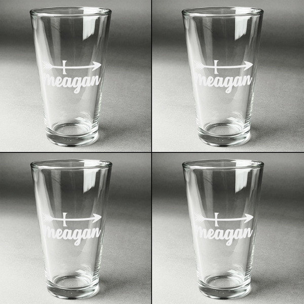 Tribal Arrows Set of Four Engraved Beer Glasses - Individual View