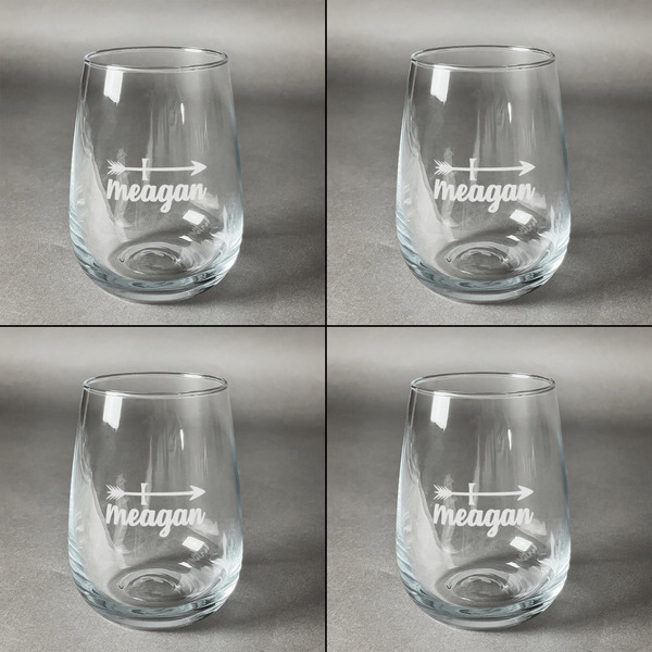 Tribal Arrows Set of Four Personalized Stemless Wineglasses (Approval)