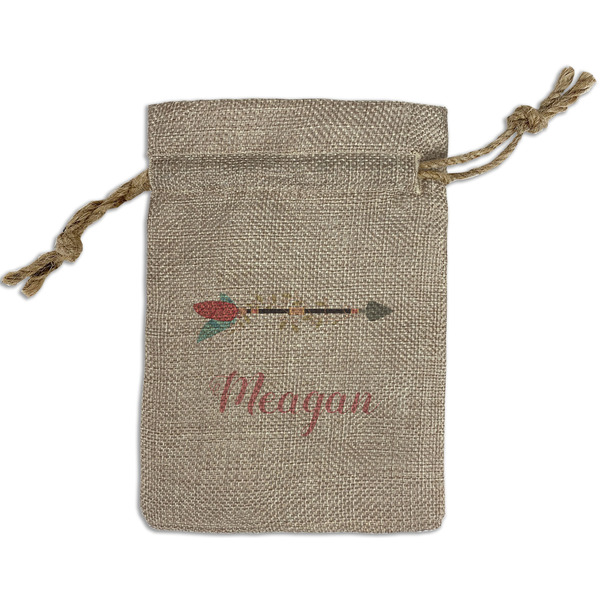 Custom Tribal Arrows Small Burlap Gift Bag - Front (Personalized)