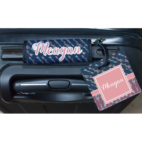 Tribal Arrows Square Luggage Tag & Handle Wrap - In Context