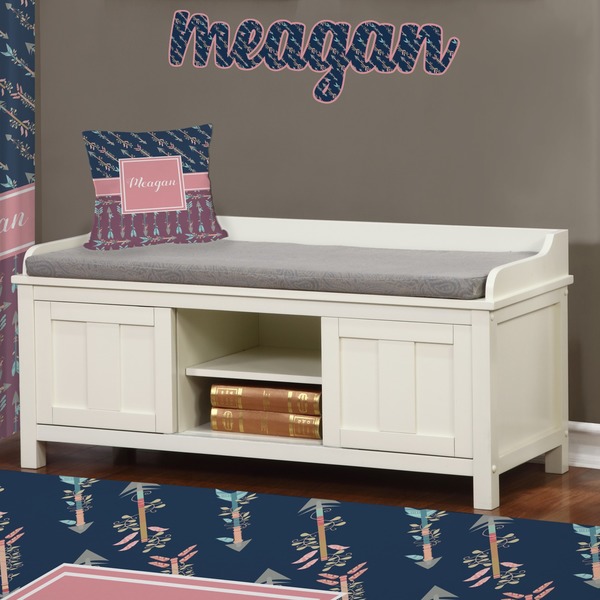 Tribal Arrows Wall Name Decal Above Storage bench