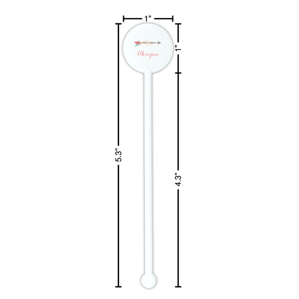 Tribal Arrows White Plastic 5.5" Stir Stick - Round - Dimensions