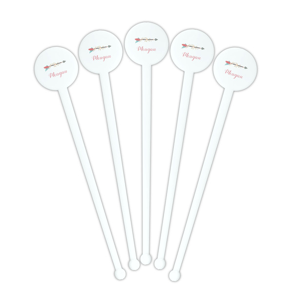 Tribal Arrows White Plastic 7" Stir Stick - Round - Fan View
