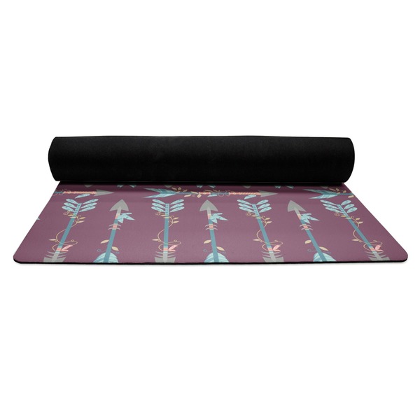 Tribal Arrows Yoga Mat Rolled up Black Rubber Backing