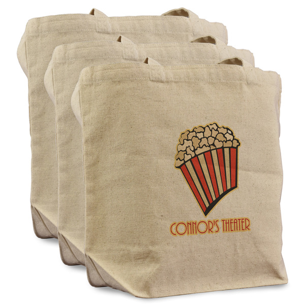 Custom Movie Theater Reusable Cotton Grocery Bags - Set of 3 (Personalized)