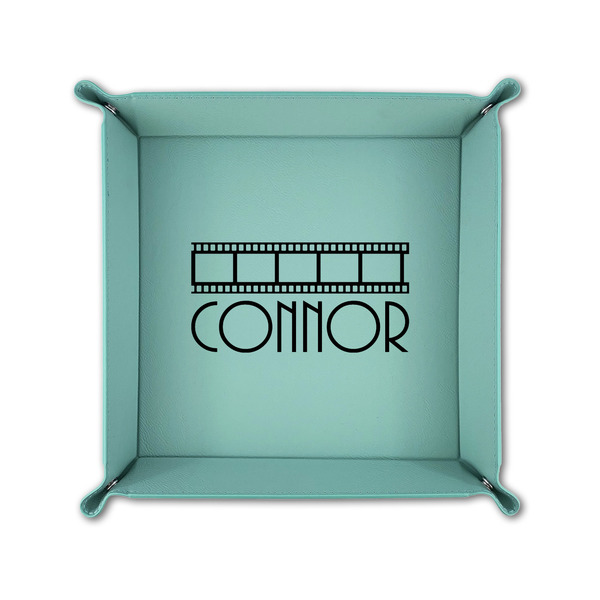 Movie Theater 6" x 6" Teal Leatherette Snap Up Tray - FOLDED UP
