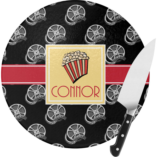 Custom Movie Theater Round Glass Cutting Board - Small (Personalized)