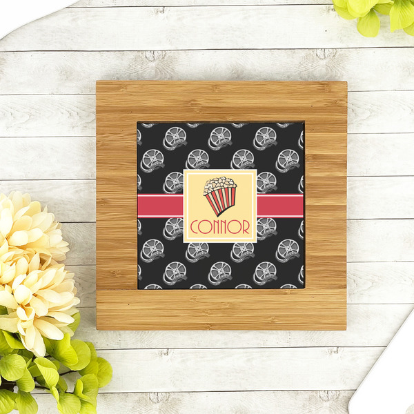 Movie Theater Bamboo Trivet with 6" Tile - LIFESTYLE