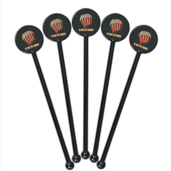 Movie Theater Black Plastic 5.5" Stir Stick - Round - Fan View
