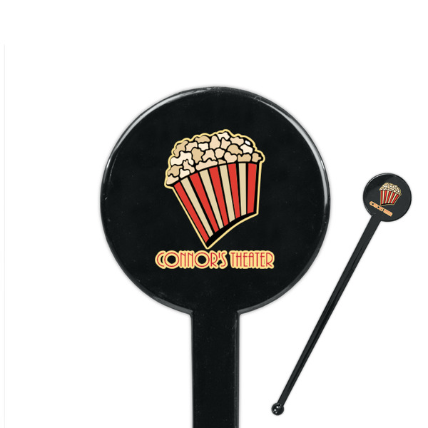 Custom Movie Theater 7" Round Plastic Stir Sticks - Black - Single Sided (Personalized)