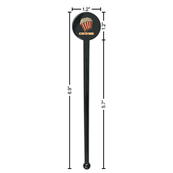 Movie Theater Black Plastic 7" Stir Stick - Round - Dimensions