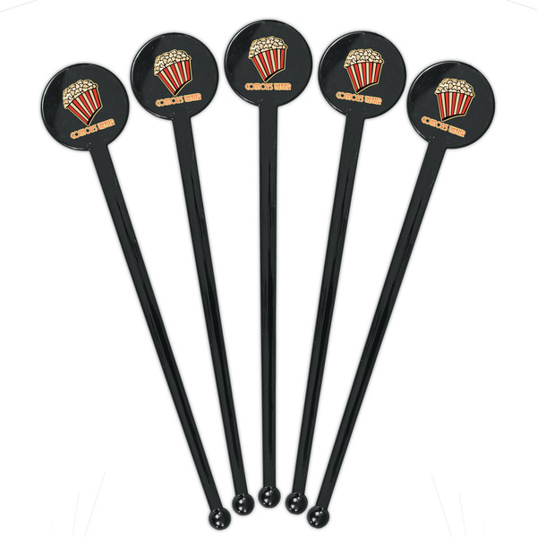 Movie Theater Black Plastic 7" Stir Stick - Round - Fan View