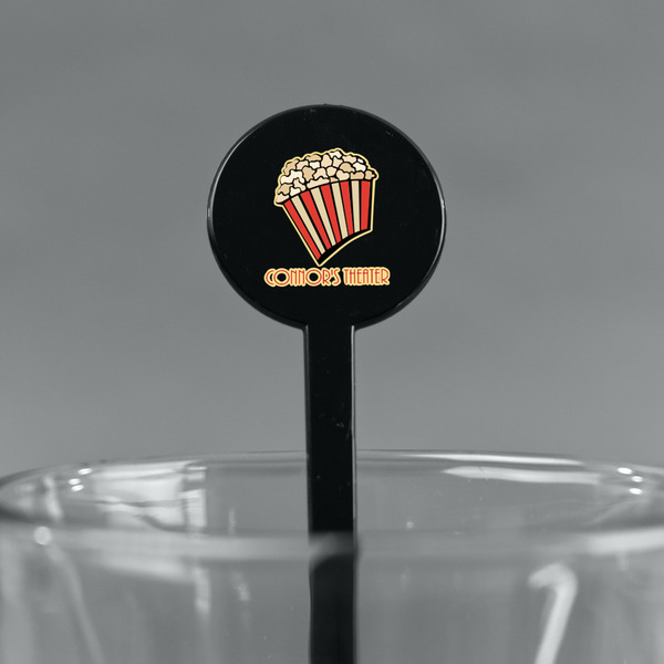 Movie Theater Black Plastic 7" Stir Stick - Round - Main