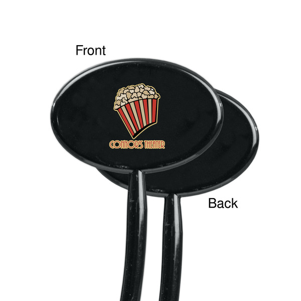 Movie Theater Black Plastic 7" Stir Stick - Single Sided - Oval - Front & Back