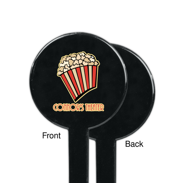 Movie Theater Black Plastic 7" Stir Stick - Single Sided - Round - Front & Back