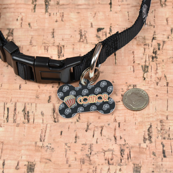 Movie Theater Bone Shaped Dog ID Tag - Small - In Context