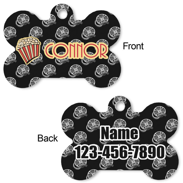 Movie Theater Bone Shaped Dog Tag - Front & Back