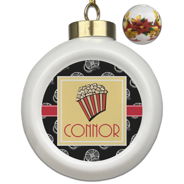 Custom Movie Theater Ceramic Ball Ornaments - Poinsettia Garland (Personalized)