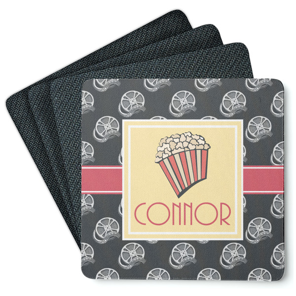 Custom Movie Theater Square Rubber Backed Coasters - Set of 4 w/ Name or Text