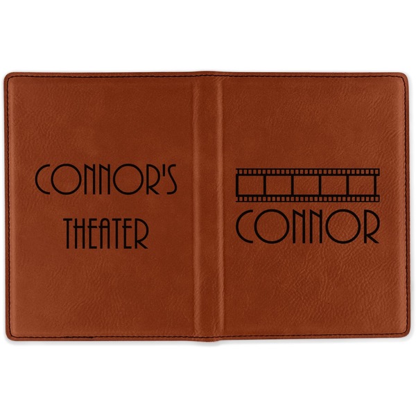 Movie Theater Cognac Leather Passport Holder Outside Double Sided - Apvl