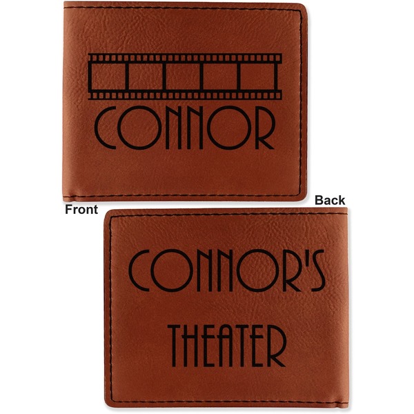 Movie Theater Cognac Leatherette Bifold Wallets - Front and Back
