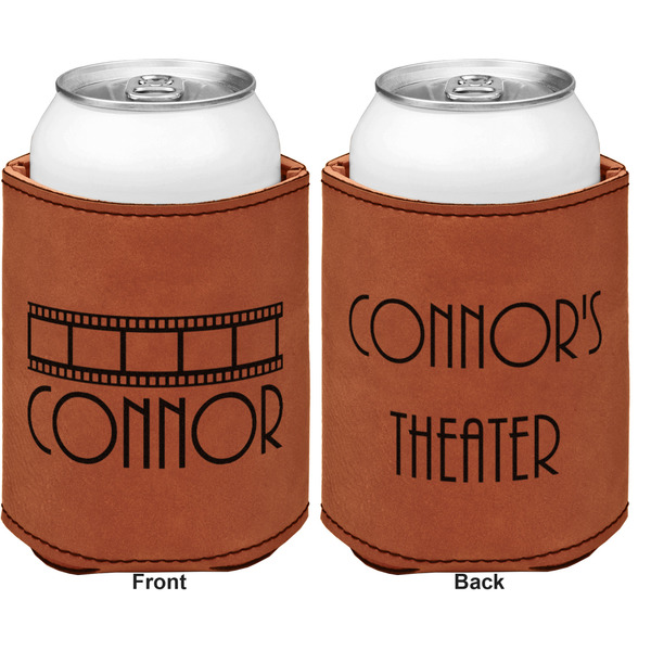 Movie Theater Cognac Leatherette Can Sleeve - Double Sided Front and Back