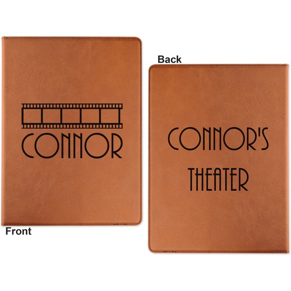 Movie Theater Cognac Leatherette Portfolios with Notepad - Large - Double Sided - Apvl