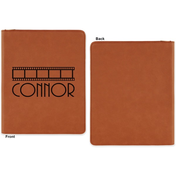 Movie Theater Cognac Leatherette Zipper Portfolios with Notepad - Single Sided - Apvl