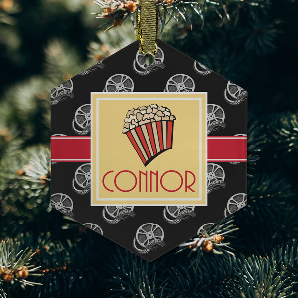 Movie Theater Frosted Glass Ornament - Hexagon (Lifestyle)