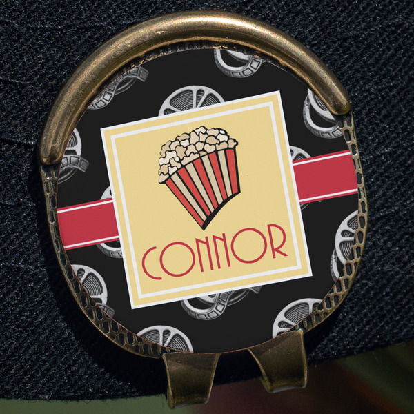 Movie Theater Golf Ball Marker Hat Clip - Gold - Close Up