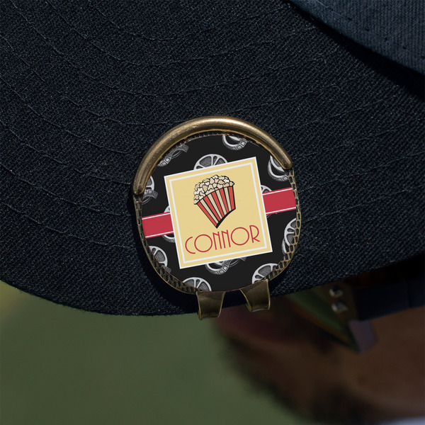 Movie Theater Golf Ball Marker Hat Clip - Gold - On Hat