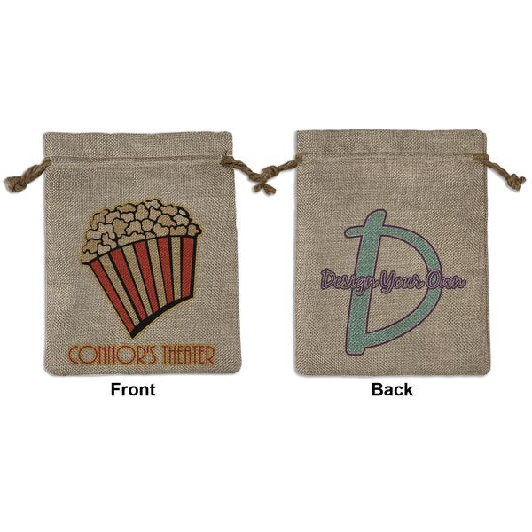 Custom Movie Theater Medium Burlap Gift Bag - Front & Back (Personalized)