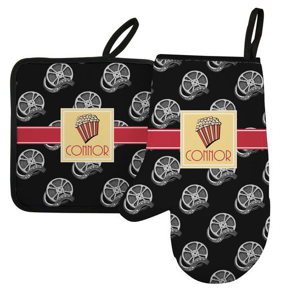 Custom Movie Theater Left Oven Mitt & Pot Holder Set w/ Name or Text