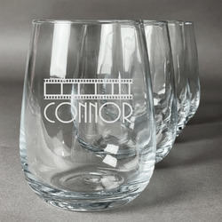 Movie Theater Stemless Wine Glasses (Set of 4) (Personalized)