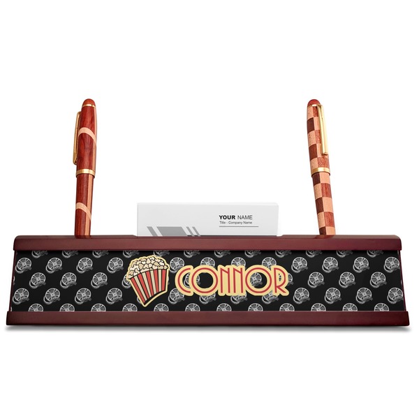 Movie Theater Red Mahogany Nameplates with Business Card Holder - Straight