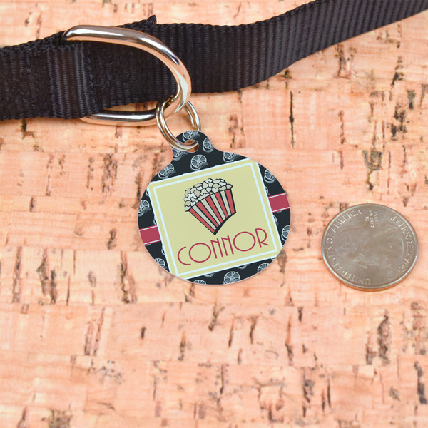 Movie Theater Round Pet ID Tag - Large - In Context