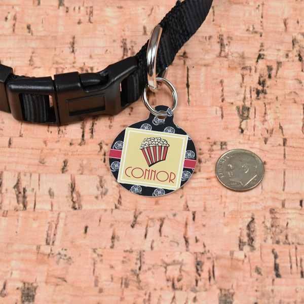 Movie Theater Round Pet ID Tag - Small - In Context