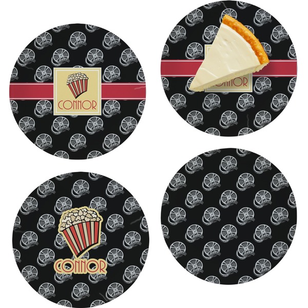 Custom Movie Theater Set of 4 Glass Appetizer / Dessert Plate 8" (Personalized)