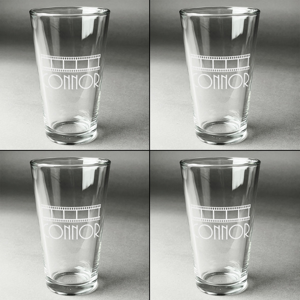 Movie Theater Set of Four Engraved Beer Glasses - Individual View